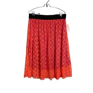 *New* LuLaRoe Lola Midi Skirt Layered Coral-Orange Lace Over Magenta Pull On XL
